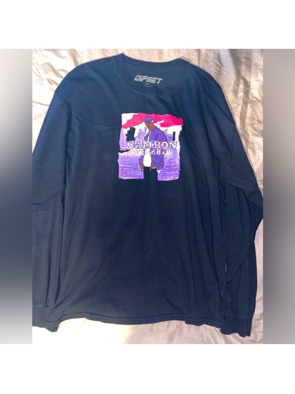 CAMRON Retro Dipset Purple Haze Graphic Long Sleeve Crewneck Shirt Black Purple